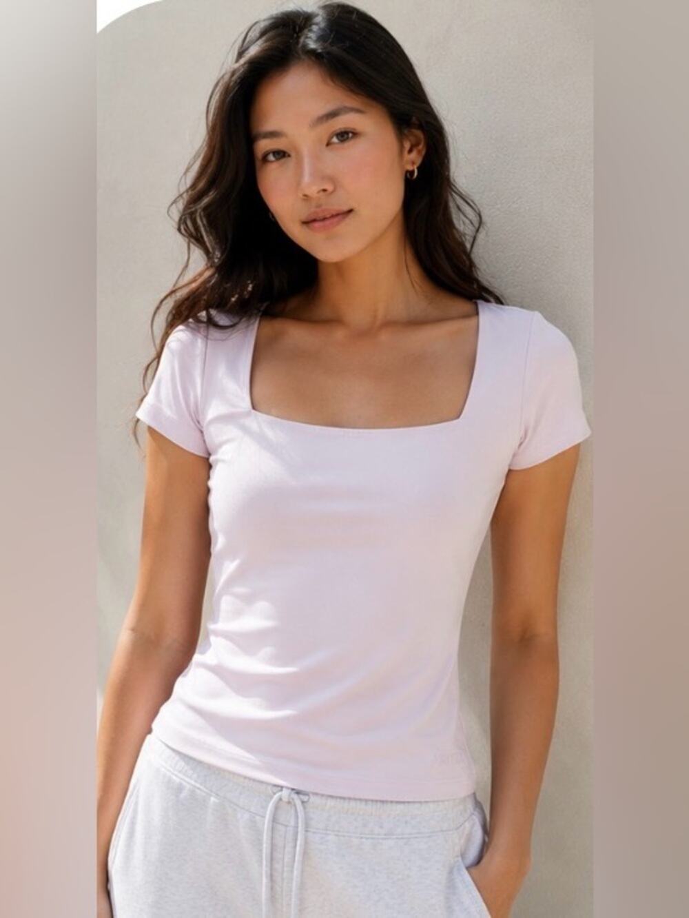 Aritzia Contour Square Neck Top Pink | Size Small